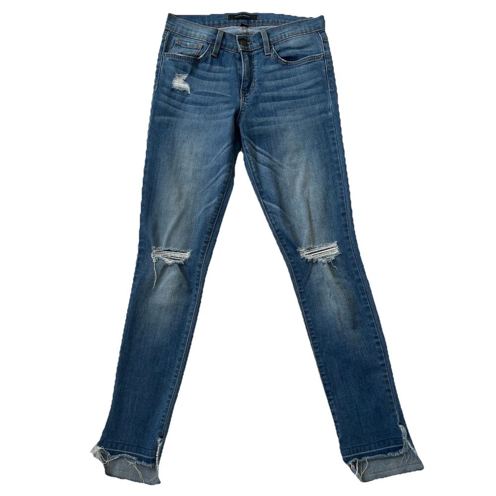 Flying Monkey Ankle Skinny Mid Rise Jeans Women Size 26 Distressed Raw Hem Blue